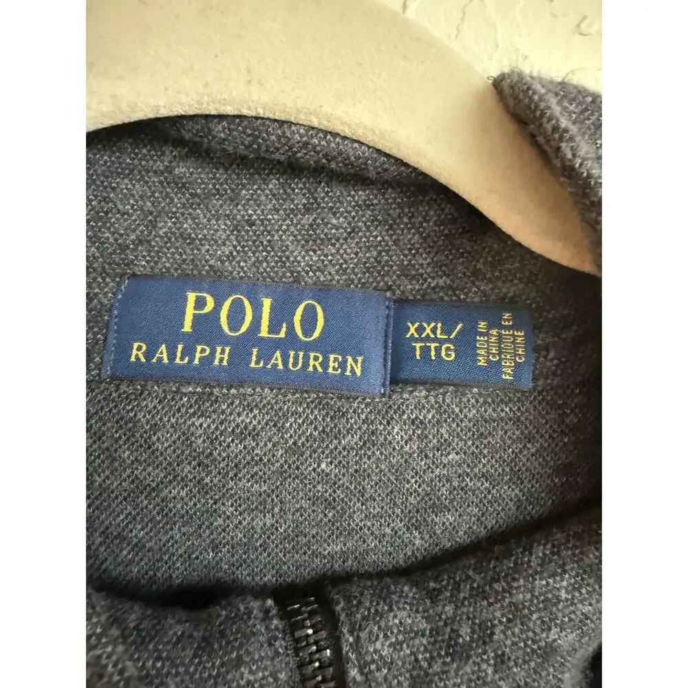 Polo Ralph Lauren Sweater Mens 2XL Gray Cotton Quarter Zip Mock Neck Estate Rib